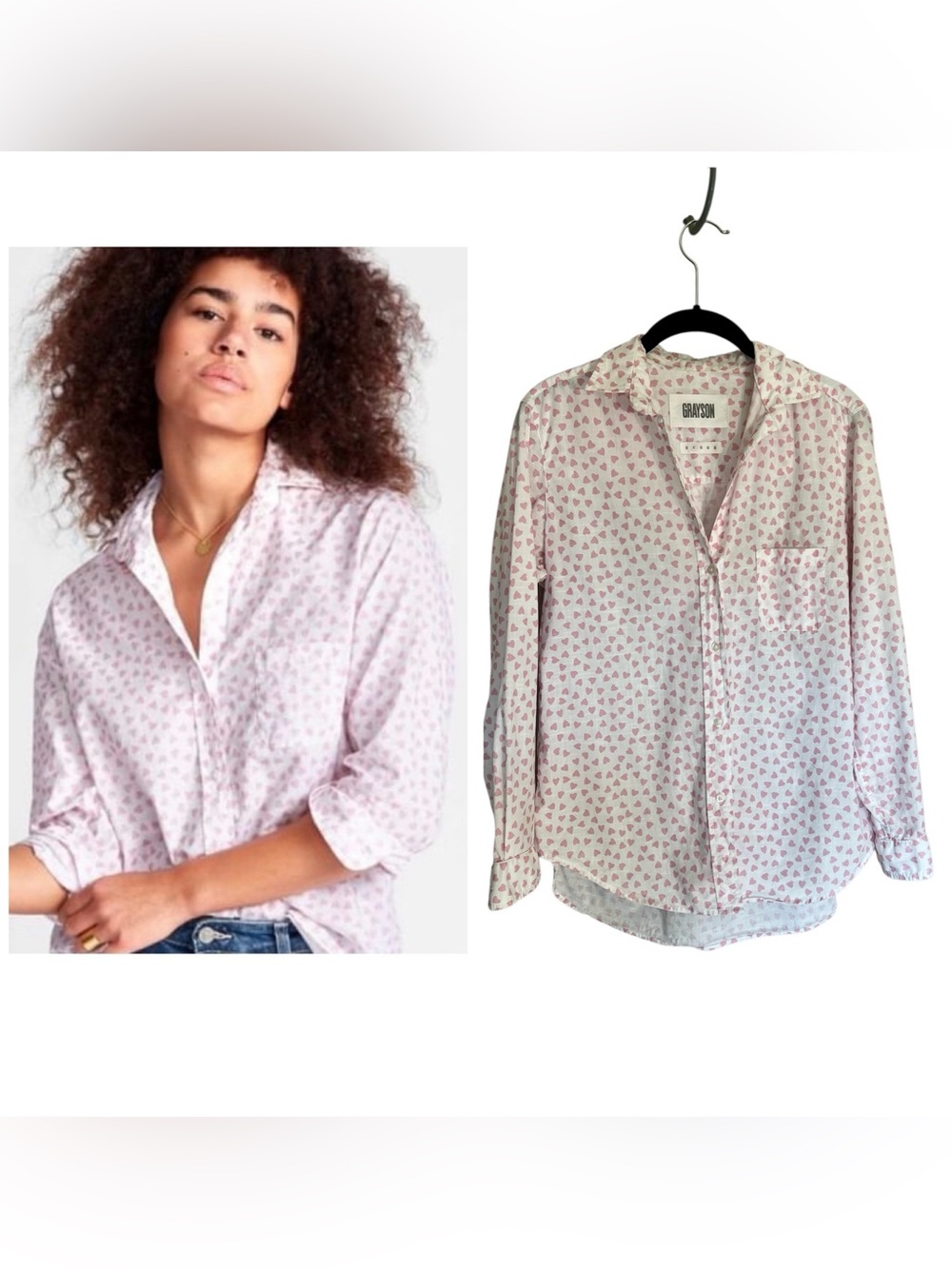 Frank & Eileen Grayson Hero relaxed button up shirt cotton heart print sz small
